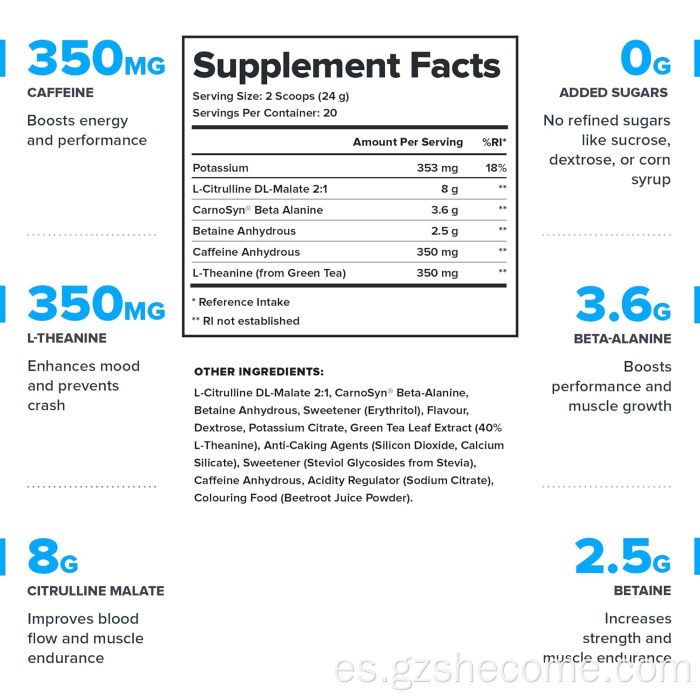 Soporte de suplemento previo al entrenamiento Aumenta la energía